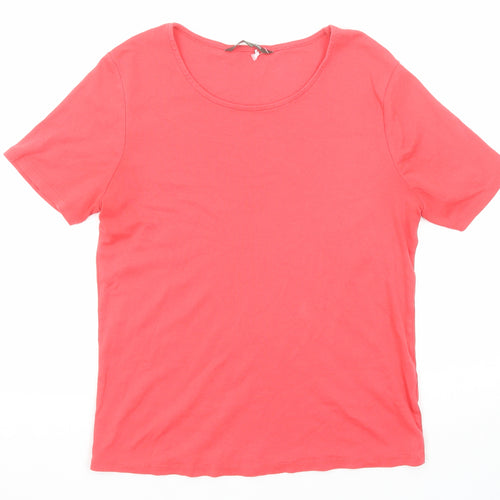 Bonmarché Womens Pink Cotton Basic T-Shirt Size 14 Boat Neck