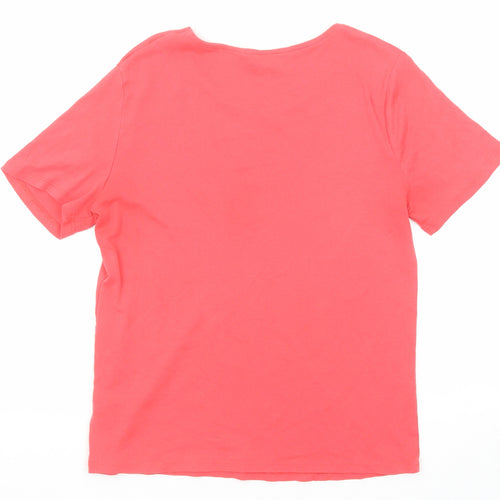 Bonmarché Womens Pink Cotton Basic T-Shirt Size 14 Boat Neck
