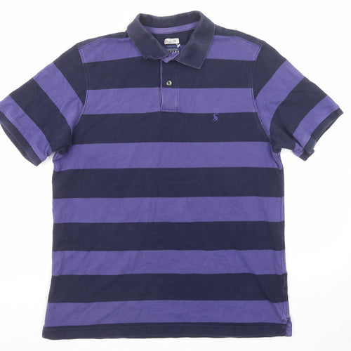 Joules Mens Purple Striped Cotton Polo Size L Collared Button