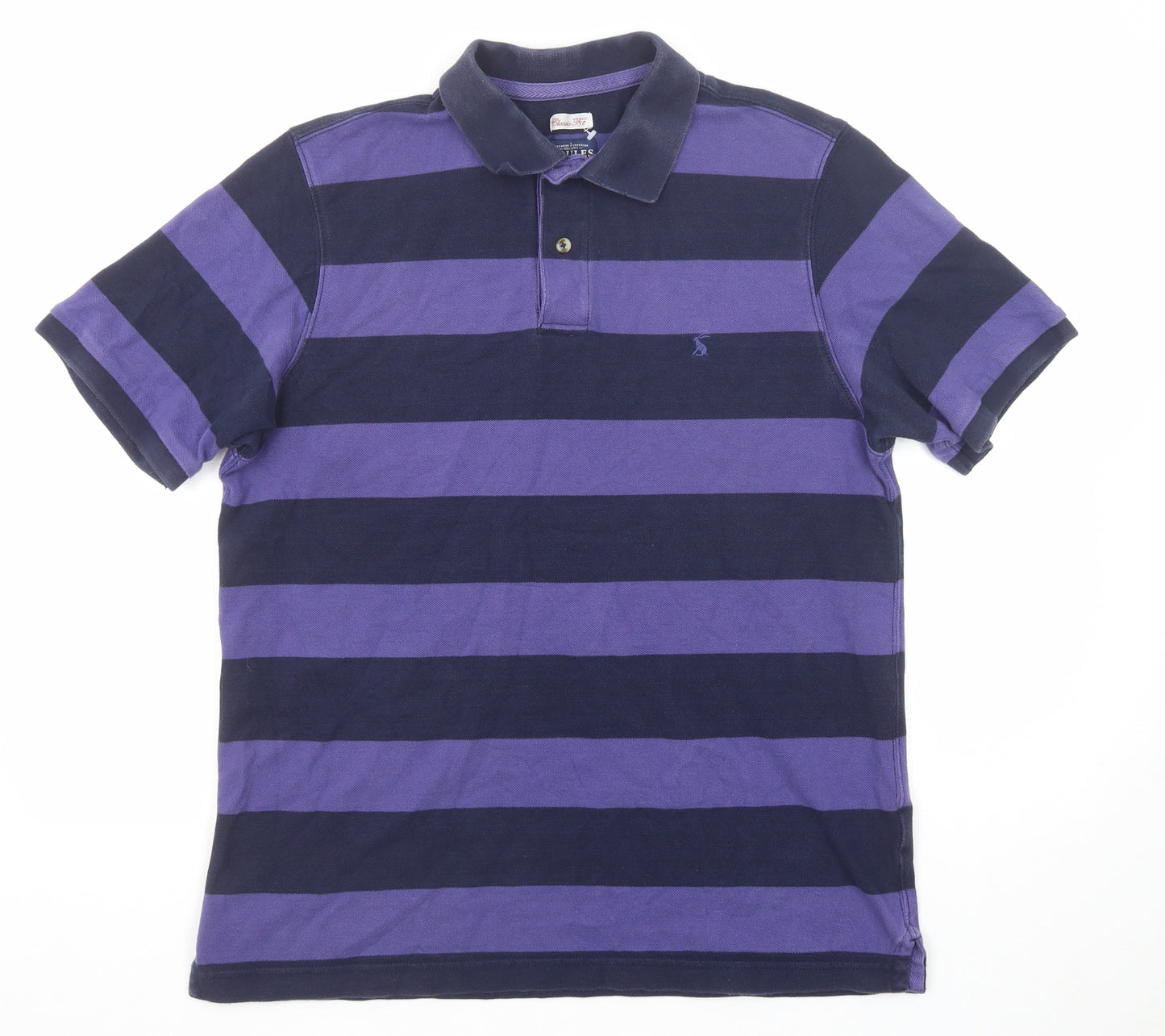 Joules Mens Purple Striped Cotton Polo Size L Collared Button