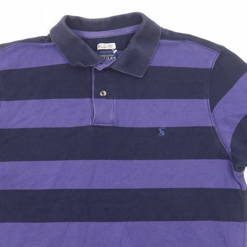 Joules Mens Purple Striped Cotton Polo Size L Collared Button