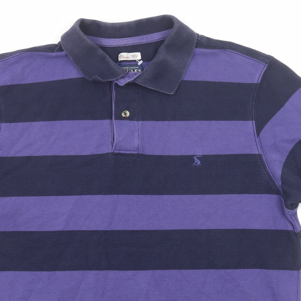 Joules Mens Purple Striped Cotton Polo Size L Collared Button