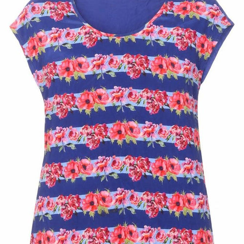 EAST Womens Blue Floral Silk Basic T-Shirt Size S Scoop Neck
