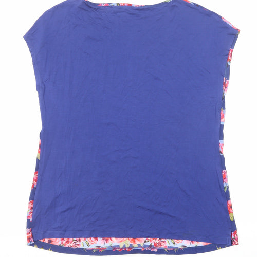 EAST Womens Blue Floral Silk Basic T-Shirt Size S Scoop Neck