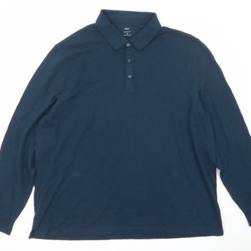 Marks and Spencer Mens Blue Cotton Polo Size 3XL Collared Button