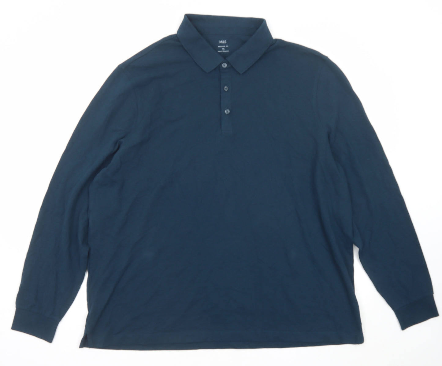 Marks and Spencer Mens Blue Cotton Polo Size 3XL Collared Button