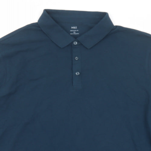 Marks and Spencer Mens Blue Cotton Polo Size 3XL Collared Button