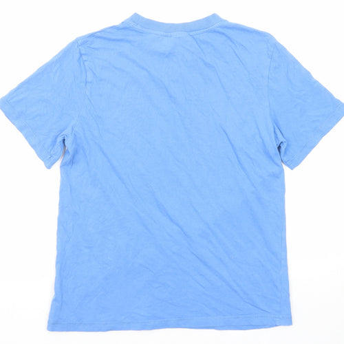 H&M Boys Blue Cotton Basic T-Shirt Size 13-14 Years Round Neck Pullover - New York City
