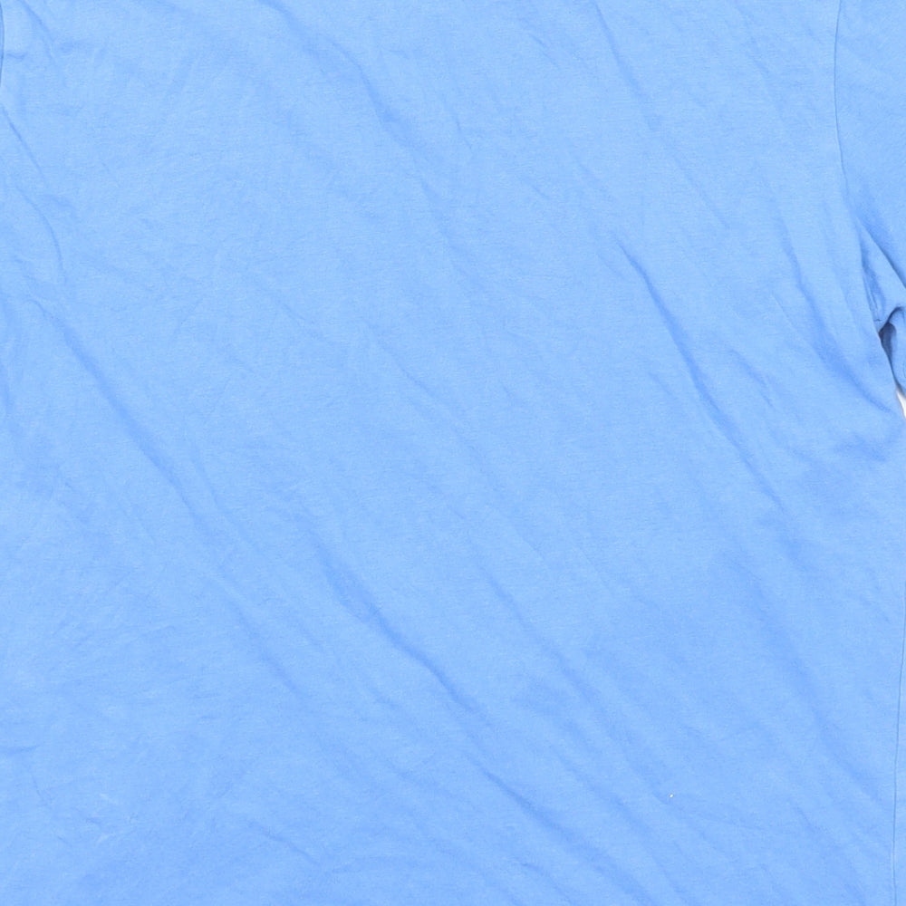 H&M Boys Blue Cotton Basic T-Shirt Size 13-14 Years Round Neck Pullover - New York City