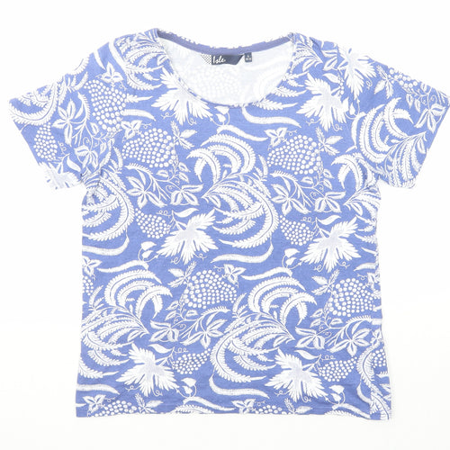 EWM Womens Blue Geometric Cotton Basic T-Shirt Size 10 Boat Neck