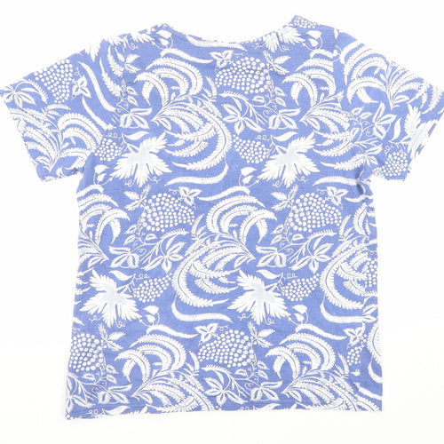 EWM Womens Blue Geometric Cotton Basic T-Shirt Size 10 Boat Neck
