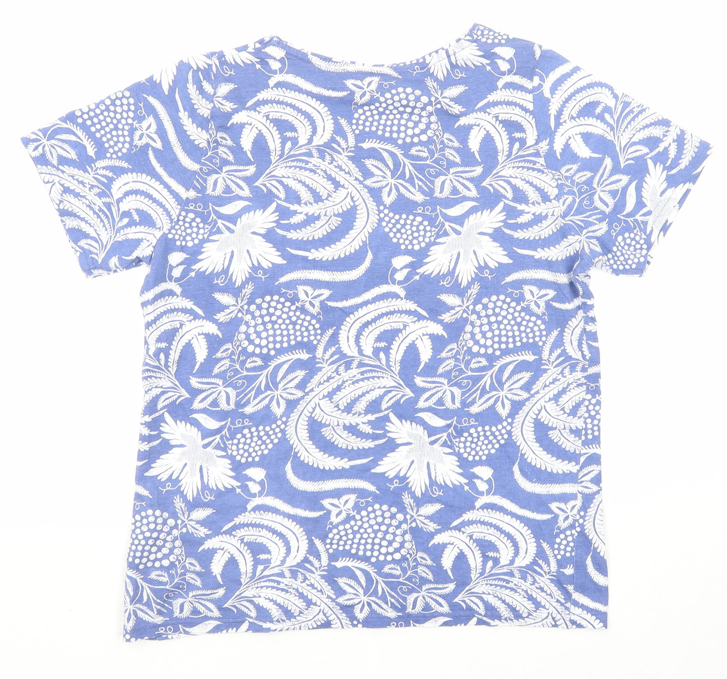 EWM Womens Blue Geometric Cotton Basic T-Shirt Size 10 Boat Neck