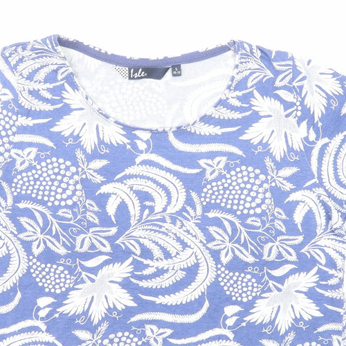 EWM Womens Blue Geometric Cotton Basic T-Shirt Size 10 Boat Neck
