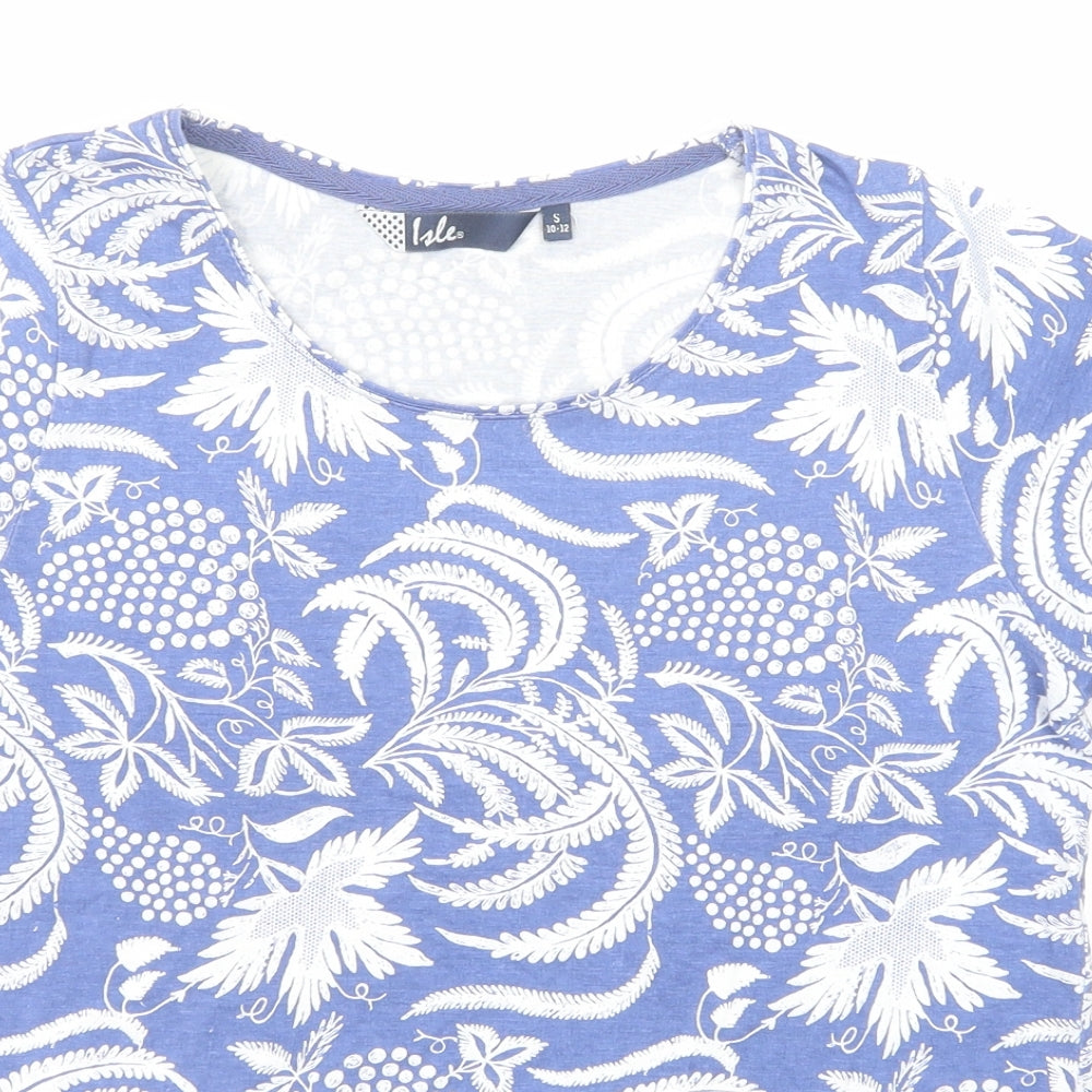 EWM Womens Blue Geometric Cotton Basic T-Shirt Size 10 Boat Neck