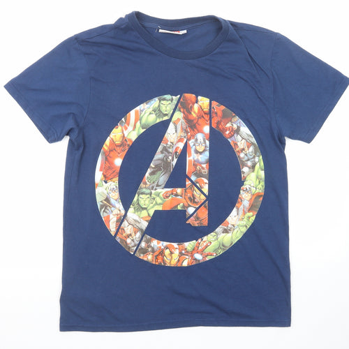 Marvel Mens Blue Polyester T-Shirt Size L Round Neck - Avengers