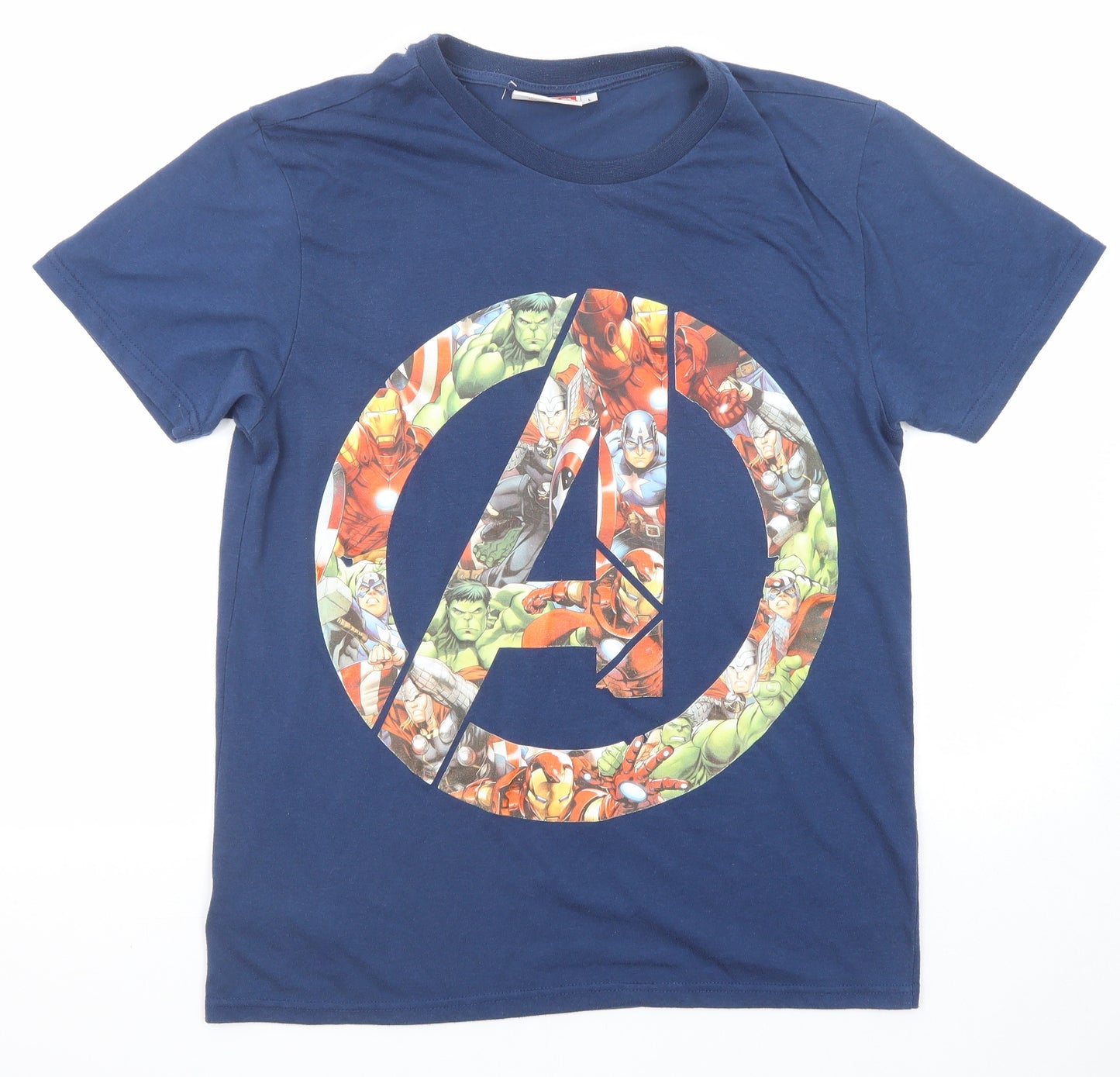 Marvel Mens Blue Polyester T-Shirt Size L Round Neck - Avengers