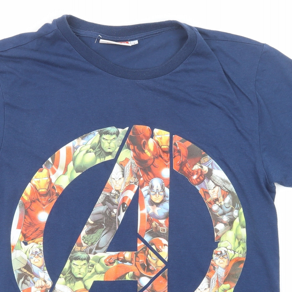 Marvel Mens Blue Polyester T-Shirt Size L Round Neck - Avengers
