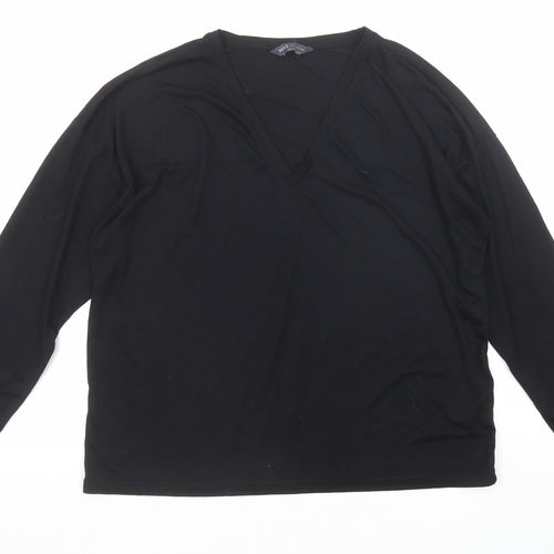 Marks and Spencer Womens Black Polyester Basic T-Shirt Size 16 V-Neck