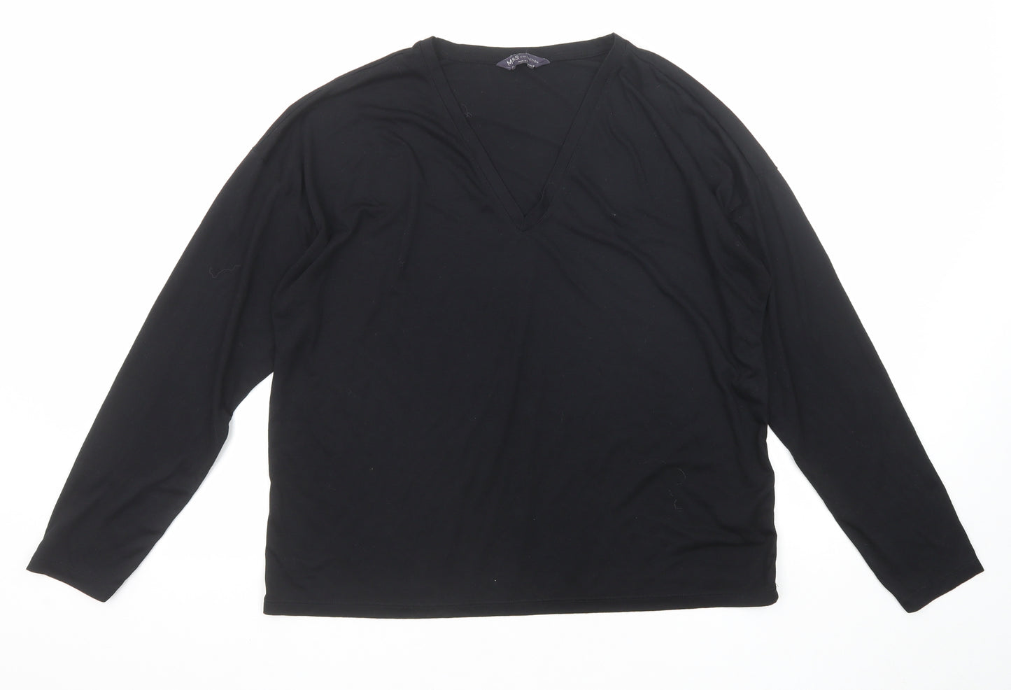 Marks and Spencer Womens Black Polyester Basic T-Shirt Size 16 V-Neck