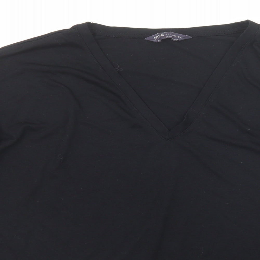 Marks and Spencer Womens Black Polyester Basic T-Shirt Size 16 V-Neck