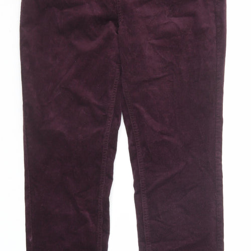 Marks and Spencer Womens Purple Cotton Trousers Size 14 Regular Zip