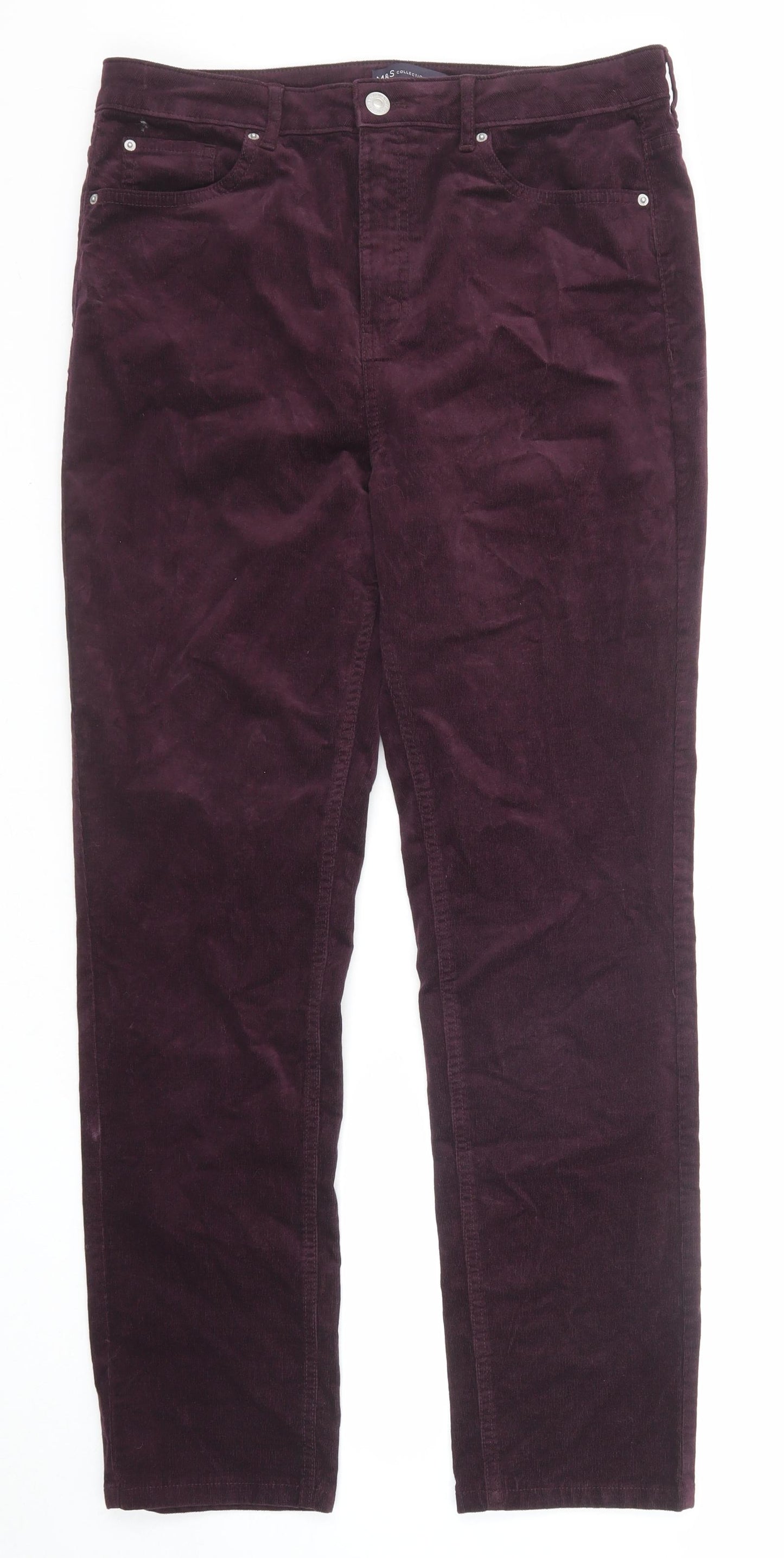 Marks and Spencer Womens Purple Cotton Trousers Size 14 Regular Zip
