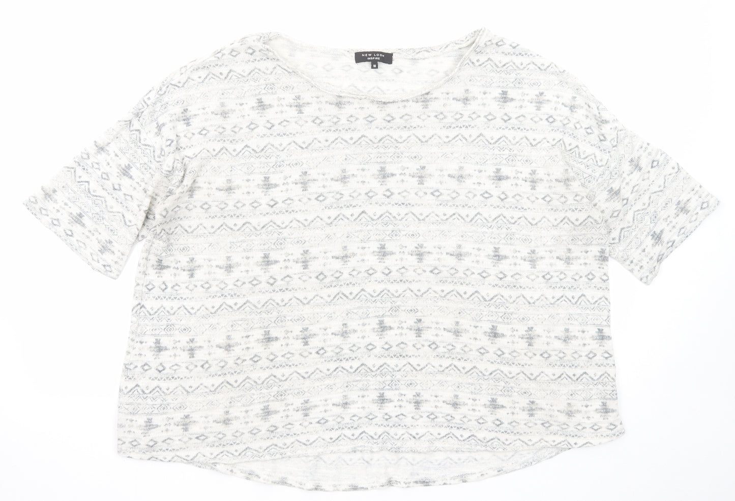 New Look Womens Grey Round Neck Geometric Acrylic Pullover Jumper Size 18
