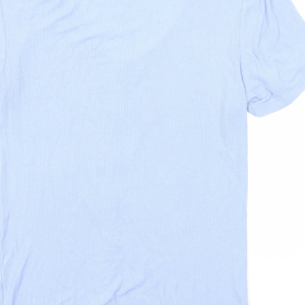 Brave Soul Womens Blue Polyester Basic T-Shirt Size S Scoop Neck