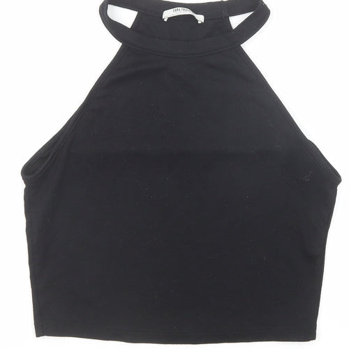 Zara Womens Black Polyester Cropped Tank Size S Round Neck