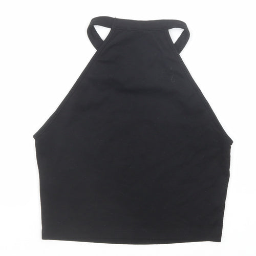 Zara Womens Black Polyester Cropped Tank Size S Round Neck