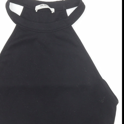 Zara Womens Black Polyester Cropped Tank Size S Round Neck