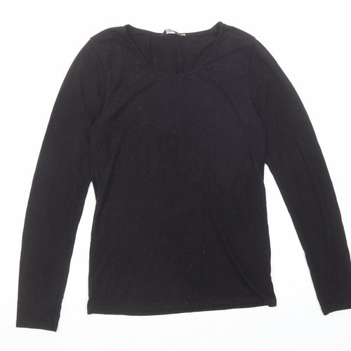 Charnos Womens Black Acrylic Basic T-Shirt Size S Boat Neck - Speckled
