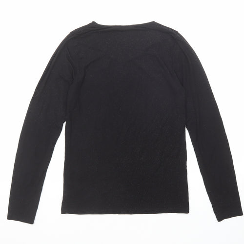Charnos Womens Black Acrylic Basic T-Shirt Size S Boat Neck - Speckled