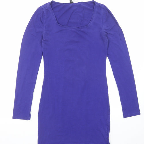 Divided by H&M Womens Blue Cotton Jumper Dress Size 10 Round Neck Pullover