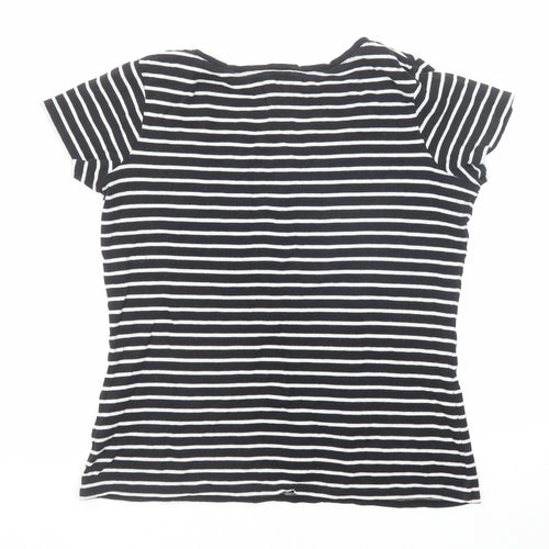 Marks and Spencer Womens Black Striped Cotton Basic T-Shirt Size 16 Boat Neck