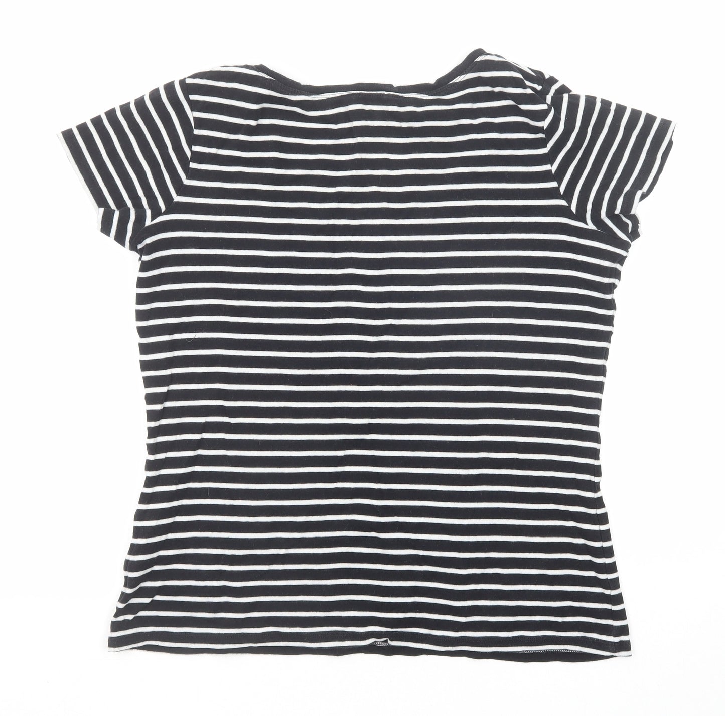 Marks and Spencer Womens Black Striped Cotton Basic T-Shirt Size 16 Boat Neck