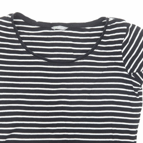 Marks and Spencer Womens Black Striped Cotton Basic T-Shirt Size 16 Boat Neck