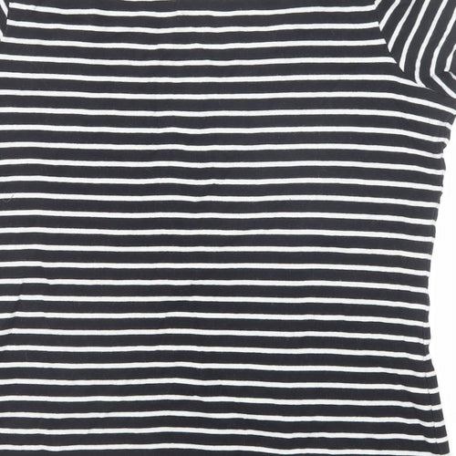 Marks and Spencer Womens Black Striped Cotton Basic T-Shirt Size 16 Boat Neck