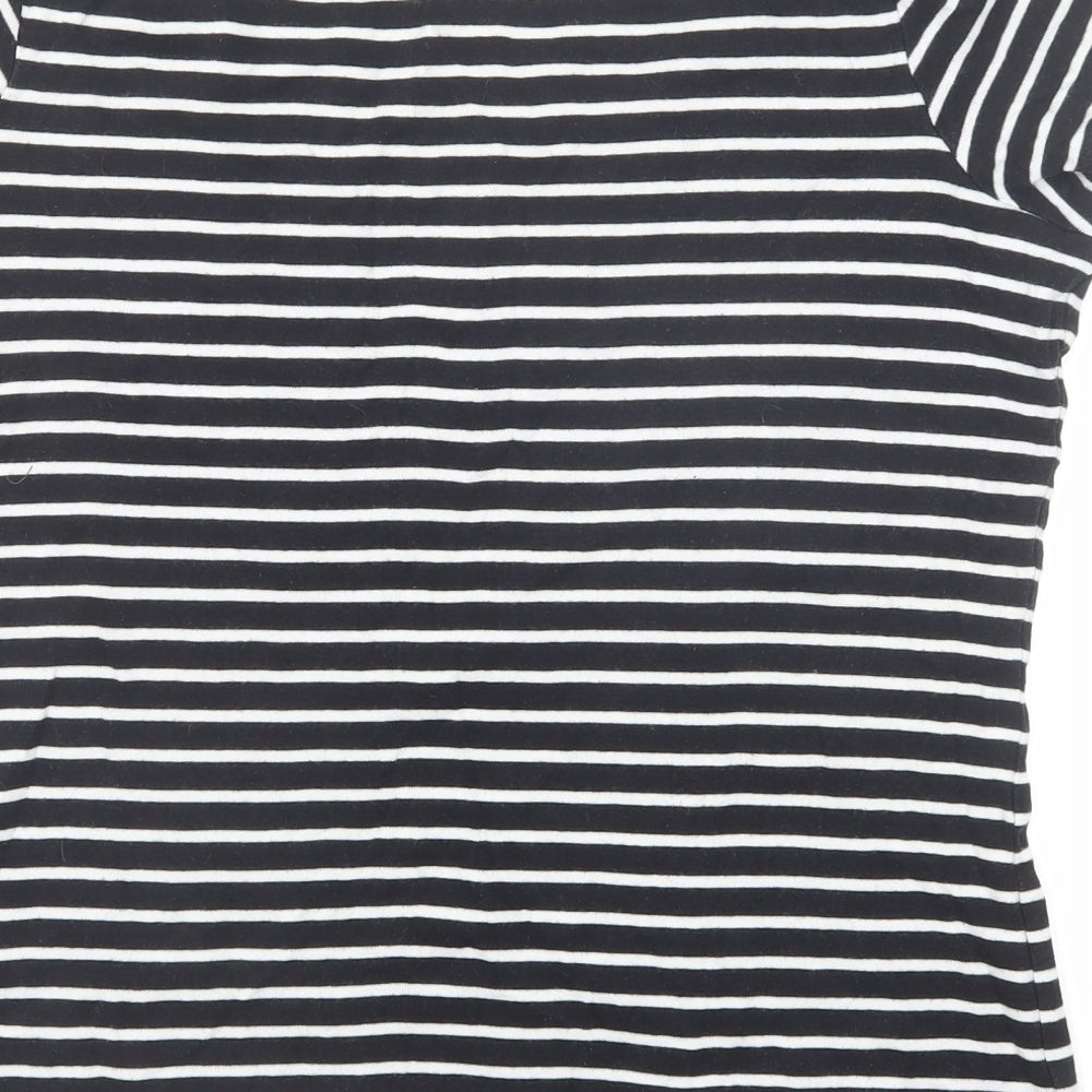 Marks and Spencer Womens Black Striped Cotton Basic T-Shirt Size 16 Boat Neck