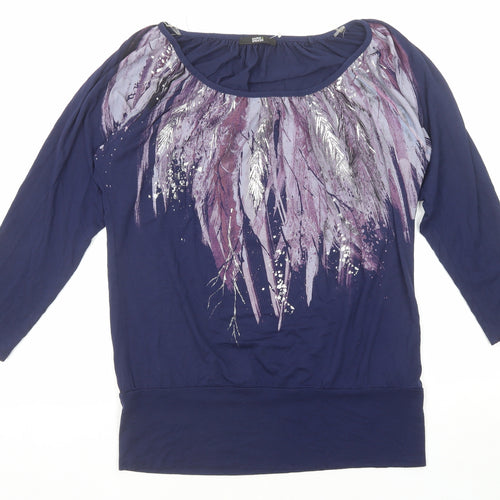 Marks and Spencer Womens Blue Viscose Basic T-Shirt Size 14 Boat Neck