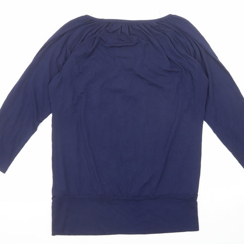 Marks and Spencer Womens Blue Viscose Basic T-Shirt Size 14 Boat Neck