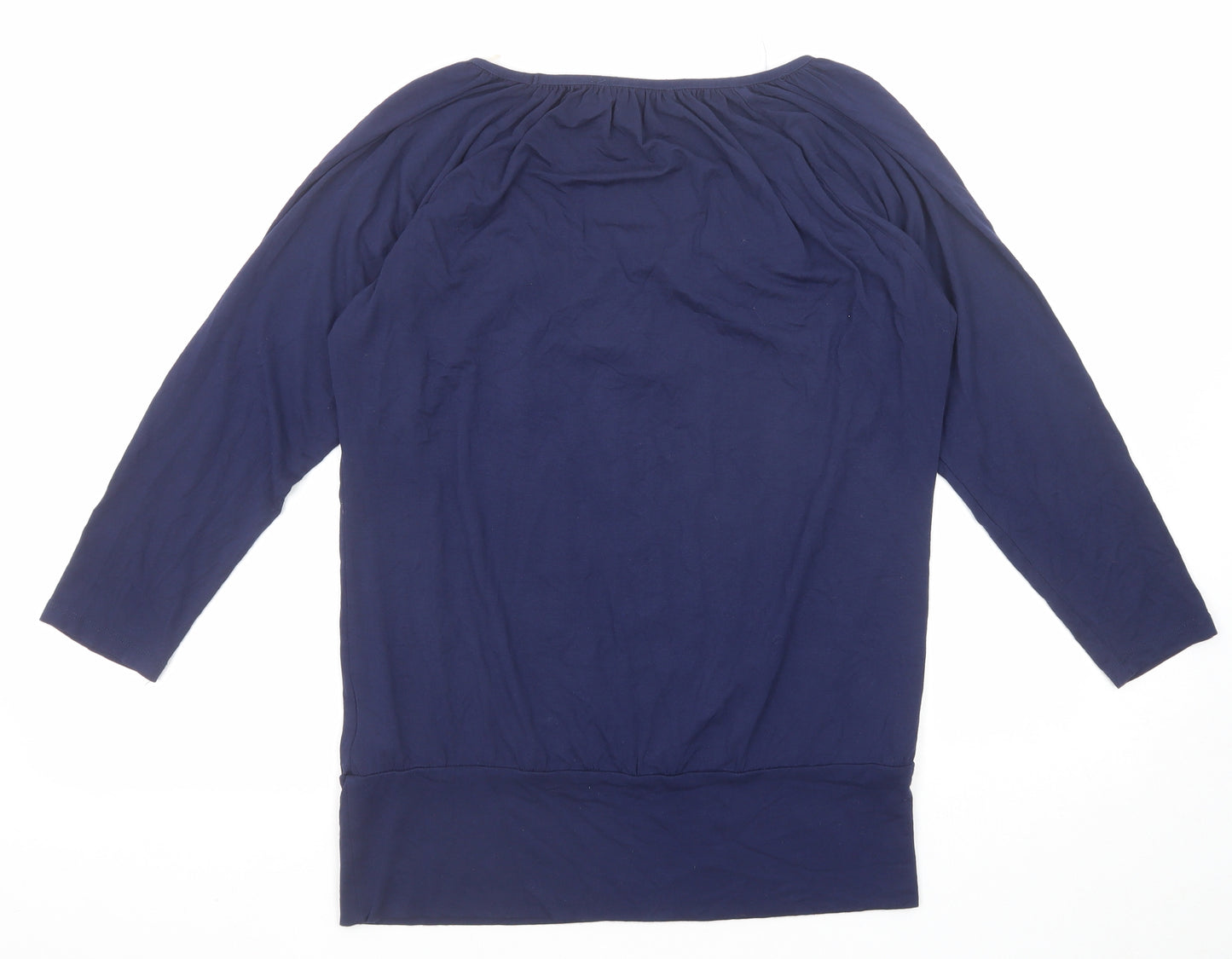 Marks and Spencer Womens Blue Viscose Basic T-Shirt Size 14 Boat Neck