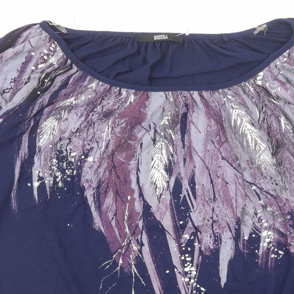 Marks and Spencer Womens Blue Viscose Basic T-Shirt Size 14 Boat Neck