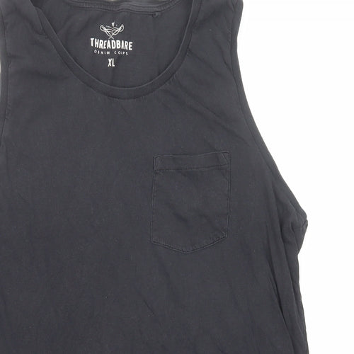 Threadbare Mens Black Cotton T-Shirt Size XL Round Neck