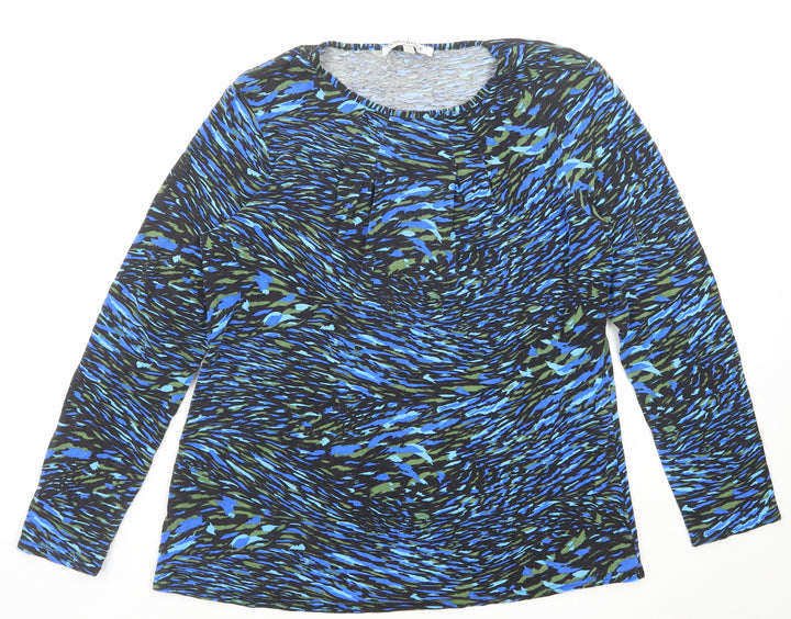 Annabelle Womens Blue Geometric Viscose Basic T-Shirt Size 14 Boat Neck