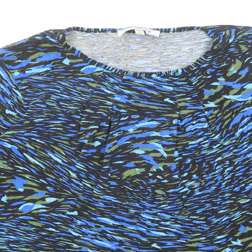 Annabelle Womens Blue Geometric Viscose Basic T-Shirt Size 14 Boat Neck