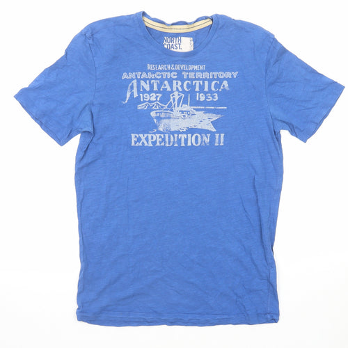 North Coast Mens Blue Cotton T-Shirt Size S Round Neck