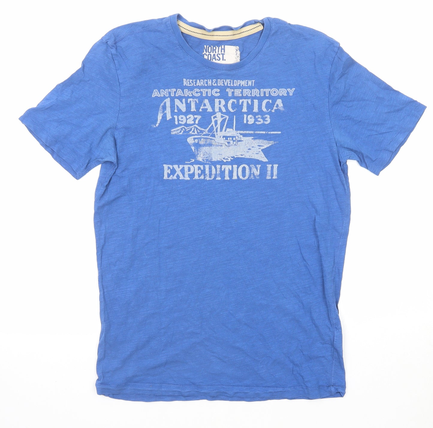 North Coast Mens Blue Cotton T-Shirt Size S Round Neck