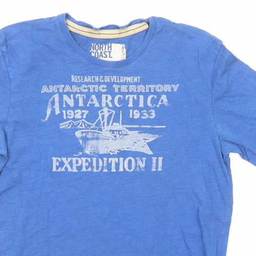 North Coast Mens Blue Cotton T-Shirt Size S Round Neck