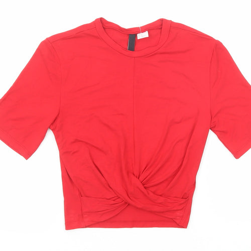 Divided by H&M Womens Red Viscose Basic T-Shirt Size XS Round Neck
